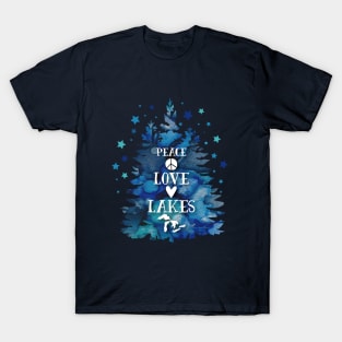 Great Lakes - Peace Love Lakes Heart and Starry Night Original Art T-Shirt